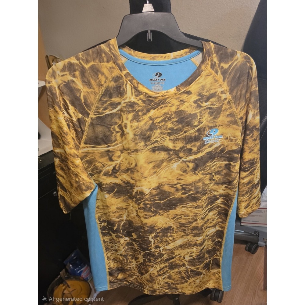 Mossy Oak Fishing Element Yellow & Blue Inserts Shirt Size XL